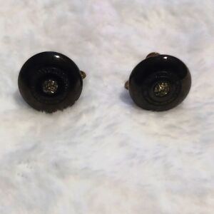 Vintage Black and Gold Glass Screw Back Clip On Earrings